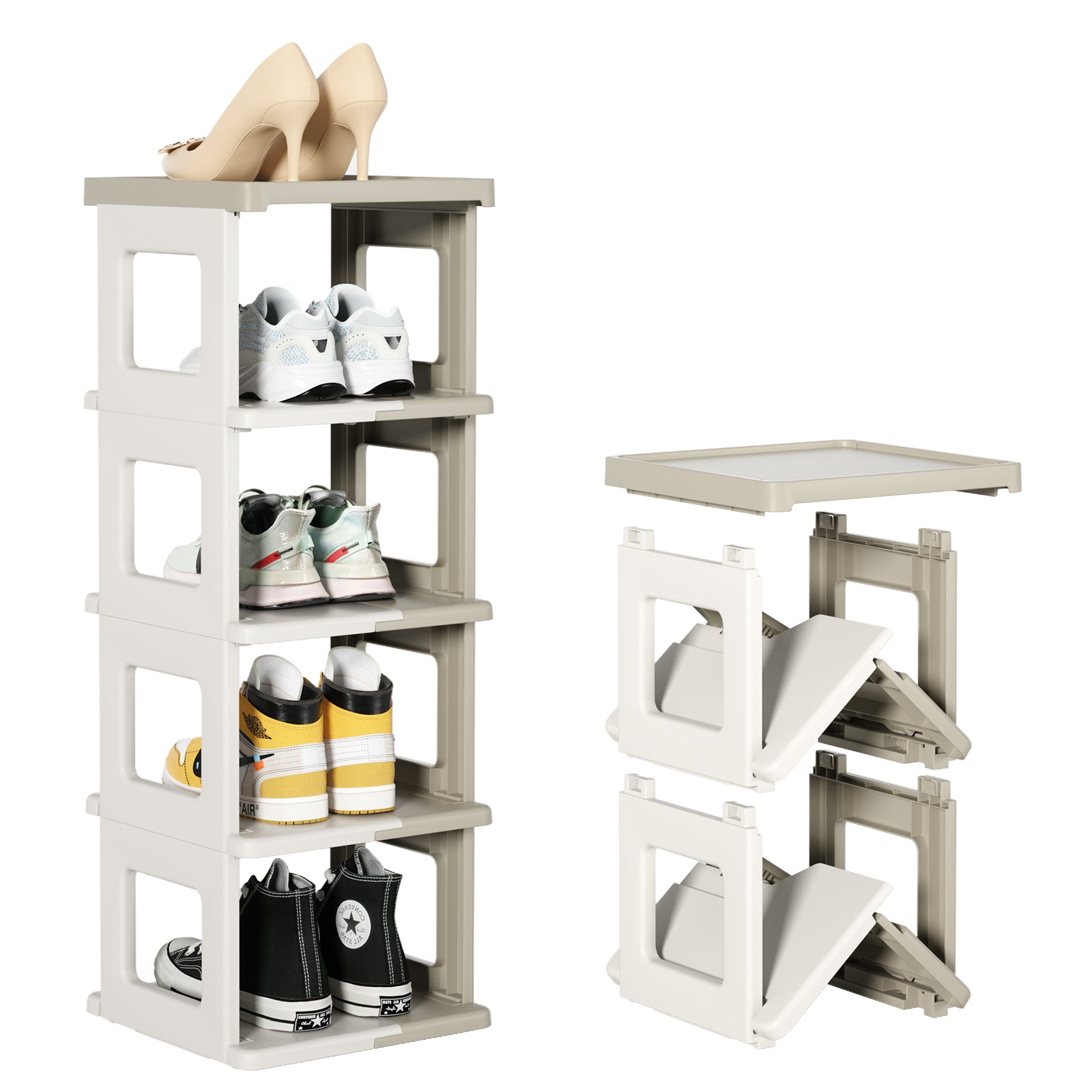 Foldable Shoe Rack for High Shoes (White & Brown) – Haixinhome