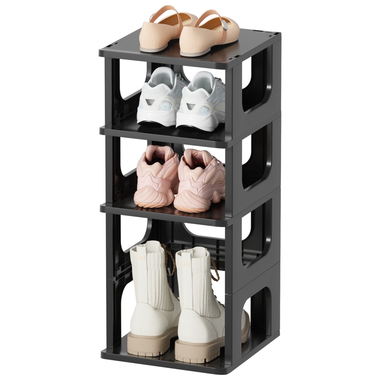 HAIXIN Shoe Racks for Bedroom Plastic Organizer for Closet 8 Tier Shoe  Cubby Free Standing Shelves Cabinet Black Sneaker Storage For Entryway  Vertical
