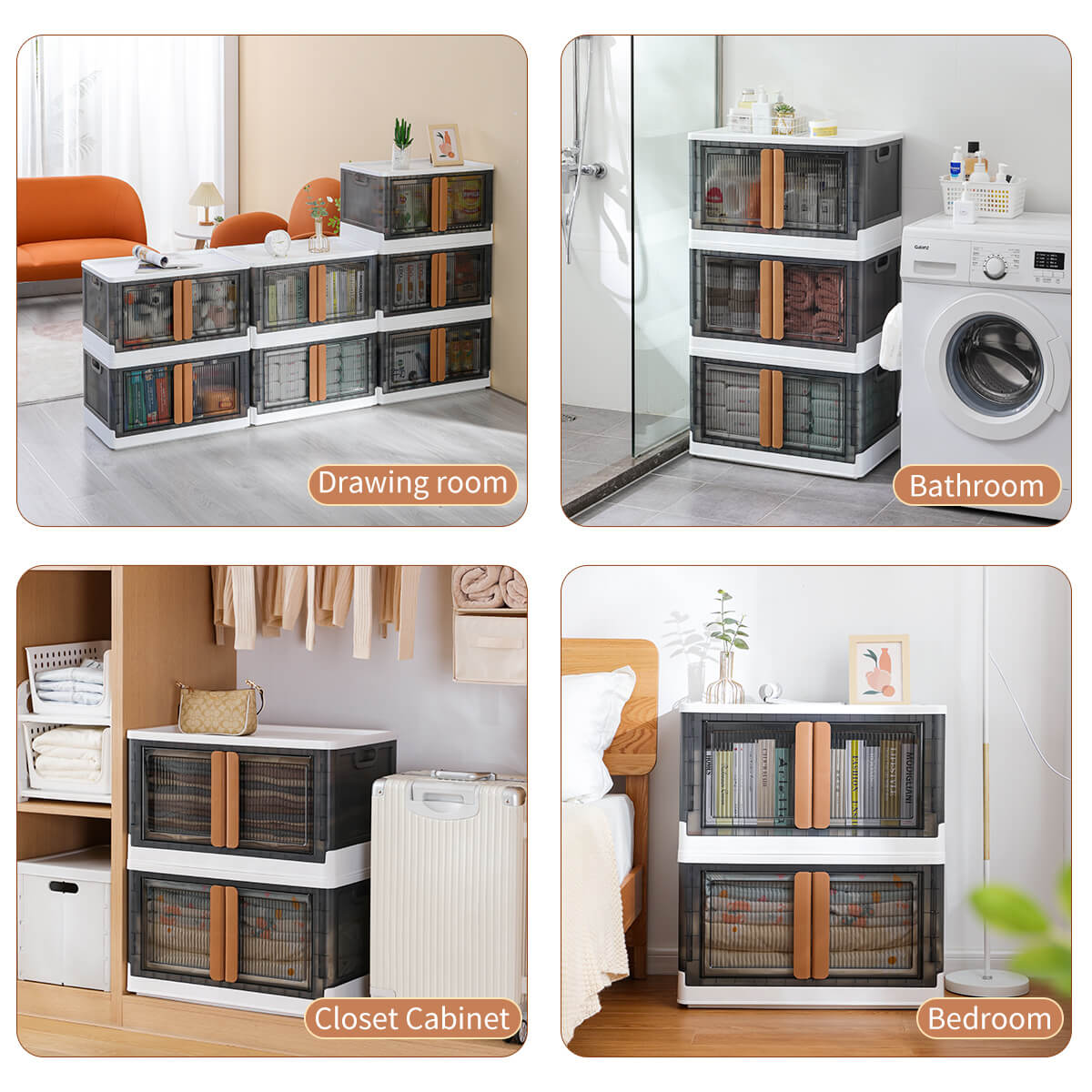 Folding Storage Bins with Lids White