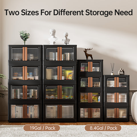 HAIXIN Storage Bin with Lid Black - Foldable Closet Storage and Organization Plastic Stackable Storage Box with Rollers Cube Container for Home Garage Office Craft Storage