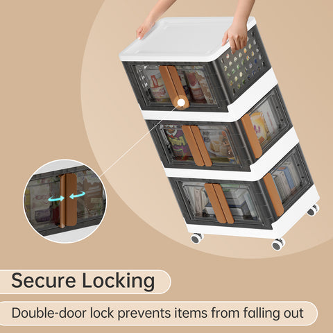 Rolling Cart 3 Tier Storage Cart with Drawer and Handle, 4 Directions Opening Grocery Trolley, Heavy-Duty Storage Trolley