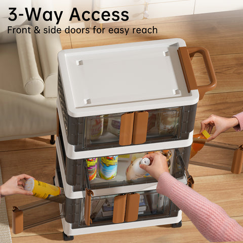 Rolling Cart 3 Tier Storage Cart with Drawer and Handle, 4 Directions Opening Grocery Trolley, Heavy-Duty Storage Trolley