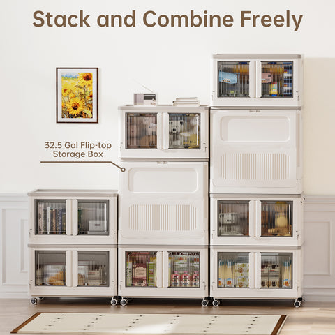 HAIXIN Storage Bin with Lid - 19 Gal Foldable Closet Storage and Organizer Plastic Lidded Storage Box Stackable Cube Storage Container for Home Garage Office Craft