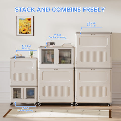 Flip-top Storage Bin with Lid Plastic Storage Box with Wheels（ 60 QT）