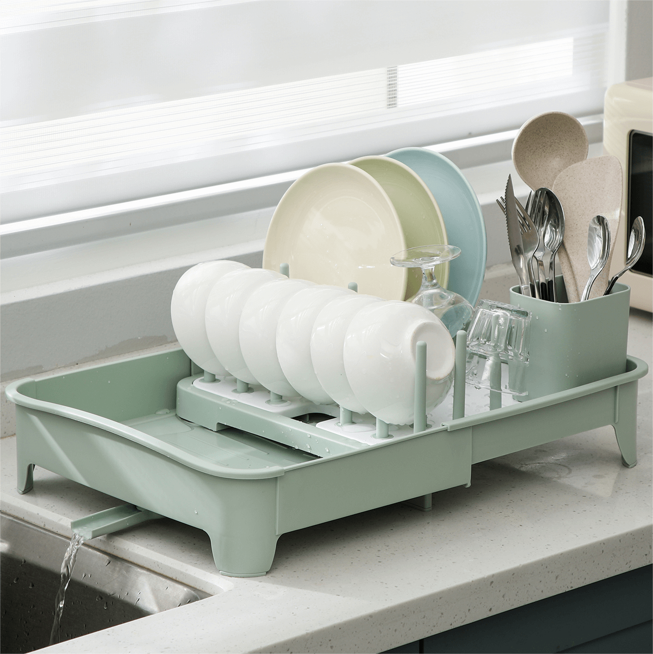 Extendable Dish Drying Rack - Green