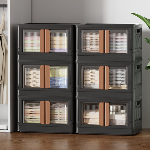 HAIXIN Storage Bin with Lid Black - Foldable Closet Storage and Organization Plastic Stackable Storage Box with Rollers Cube Container for Home Garage Office Craft Storage