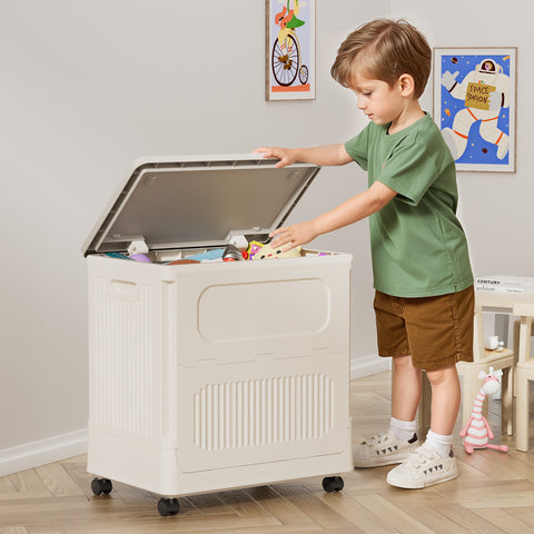 Flip-top Storage Bin with Lid Plastic Storage Box with Wheels（ 60 QT）