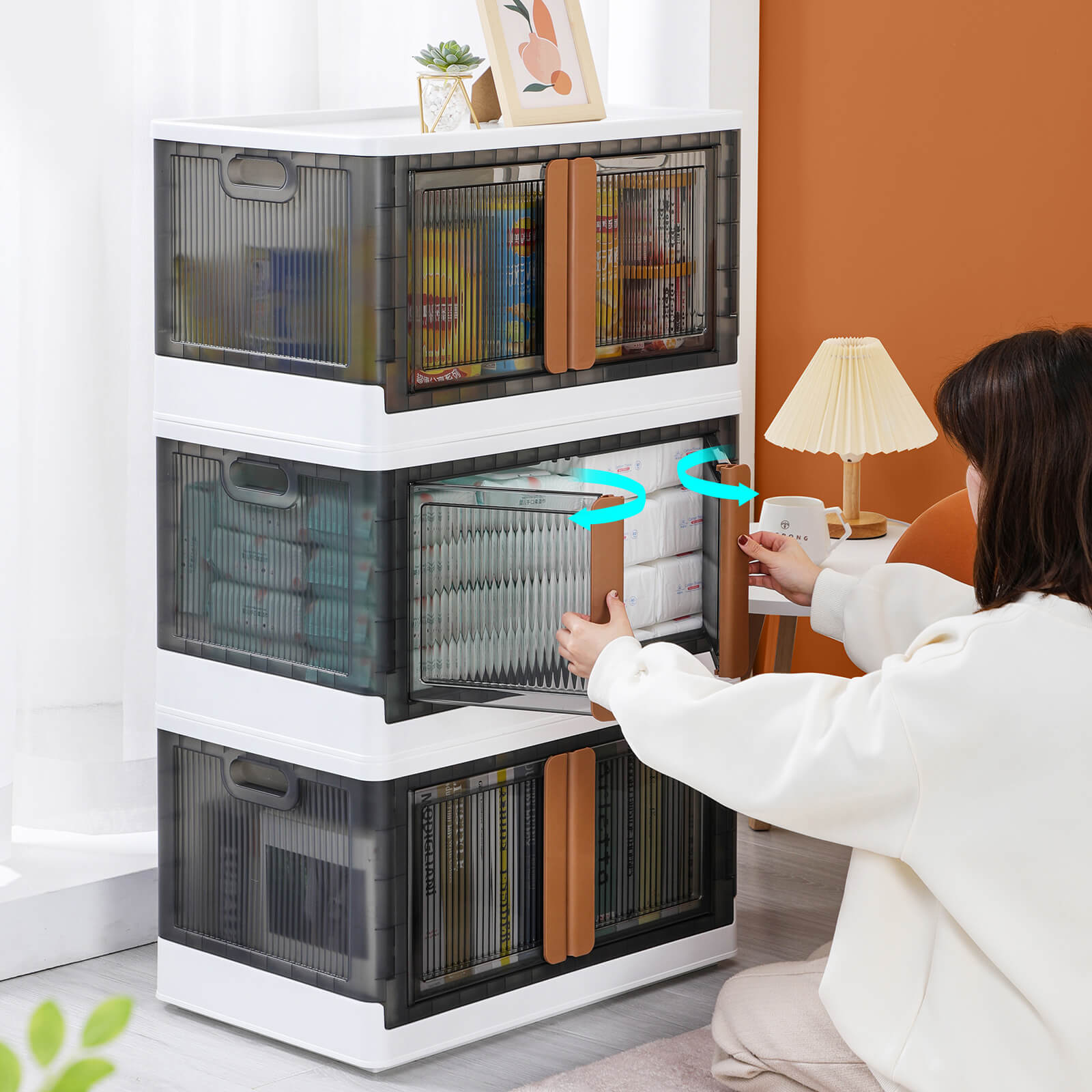 Folding Storage Bins with Lids White