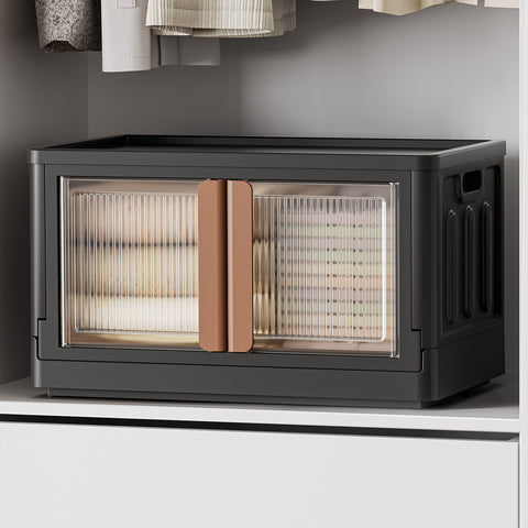 HAIXIN Storage Bin with Lid Black - Foldable Closet Storage and Organization Plastic Stackable Storage Box with Rollers Cube Container for Home Garage Office Craft Storage