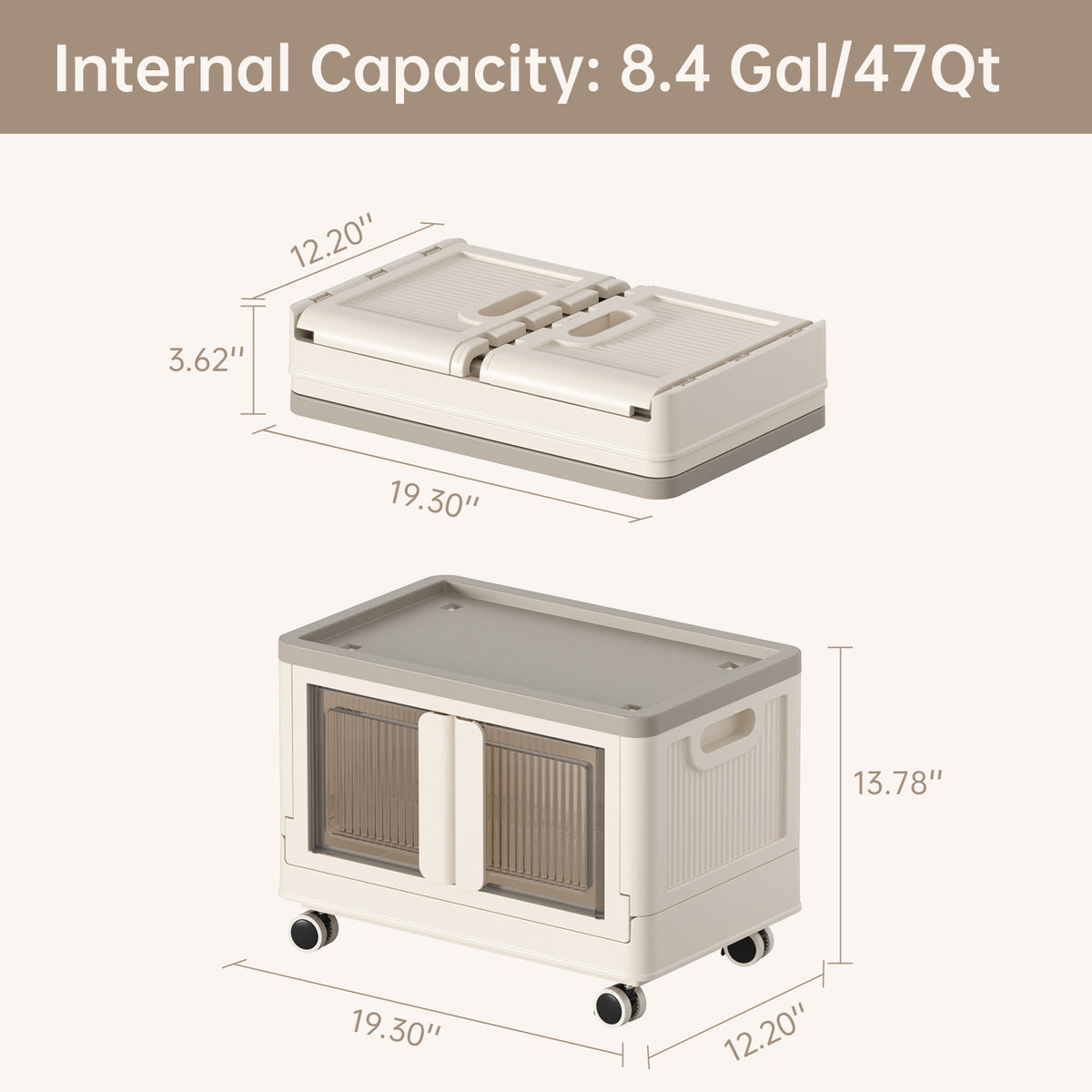 Storage Bin with Lid - 8.4 Gal Foldable Closet Storage and Organizer Plastic Lidded Storage Box for Home Garage Office Craft