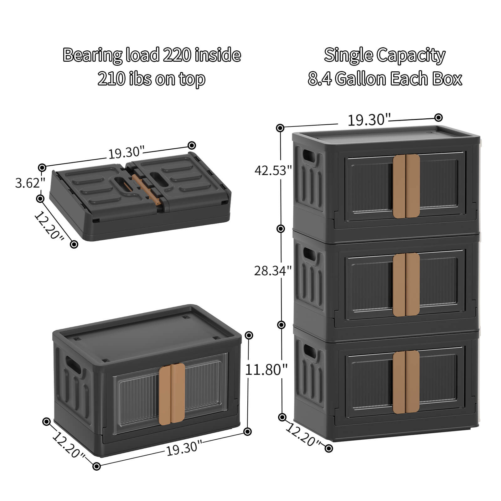 HAIXIN Collapsible Outdoor Storage Bins with Wood Lid and Folding Chair  Plastic Storage Bins with Lids Stackable Outdoor Patio Furniture for Home