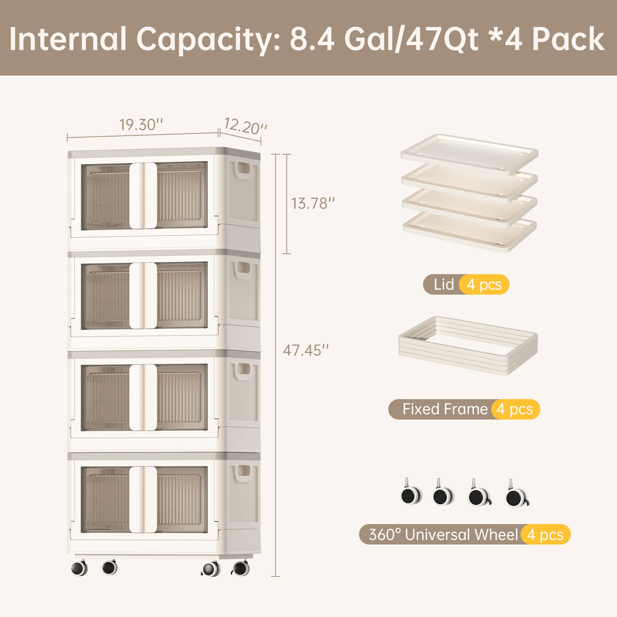 Storage Bin with Lid - 8.4 Gal Foldable Closet Storage and Organizer Plastic Lidded Storage Box for Home Garage Office Craft