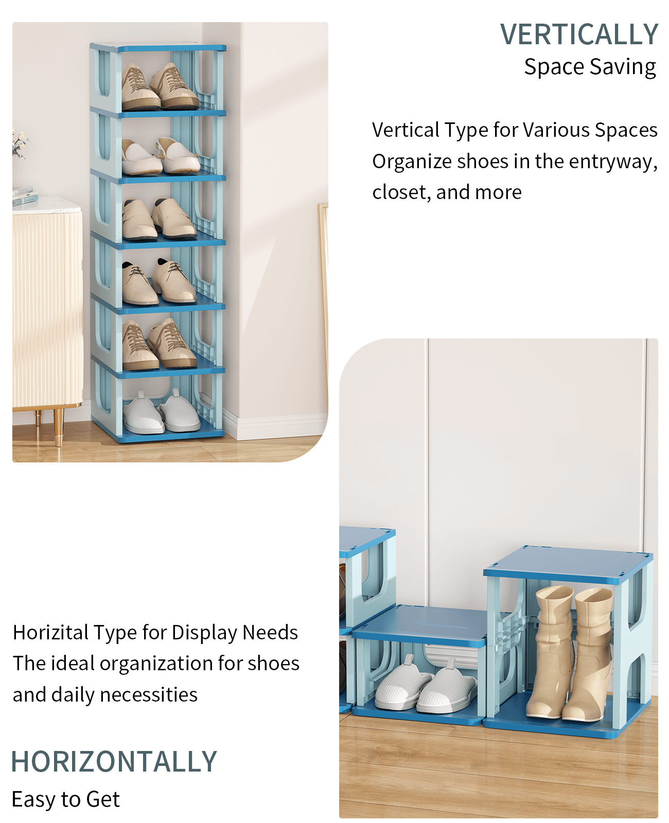 Vertical Shoe Rack Organizer, Stackable Shoe Storage Cubes, Small Shoe Boxes for Closet, Orange Shoe Shelf, 8 Tiers Vertical Shoe Rack, Space Saver