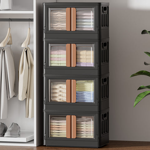 HAIXIN Storage Bin with Lid Black - Foldable Closet Storage and Organization Plastic Stackable Storage Box with Rollers Cube Container for Home Garage Office Craft Storage