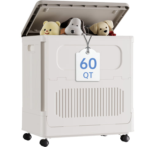 Flip-top Storage Bin with Lid Plastic Storage Box with Wheels（ 60 QT）