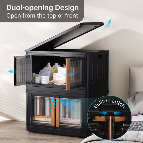 HAIXIN Storage Bin with Lid Black - Foldable Closet Storage and Organization Plastic Stackable Storage Box with Rollers Cube Container for Home Garage Office Craft Storage