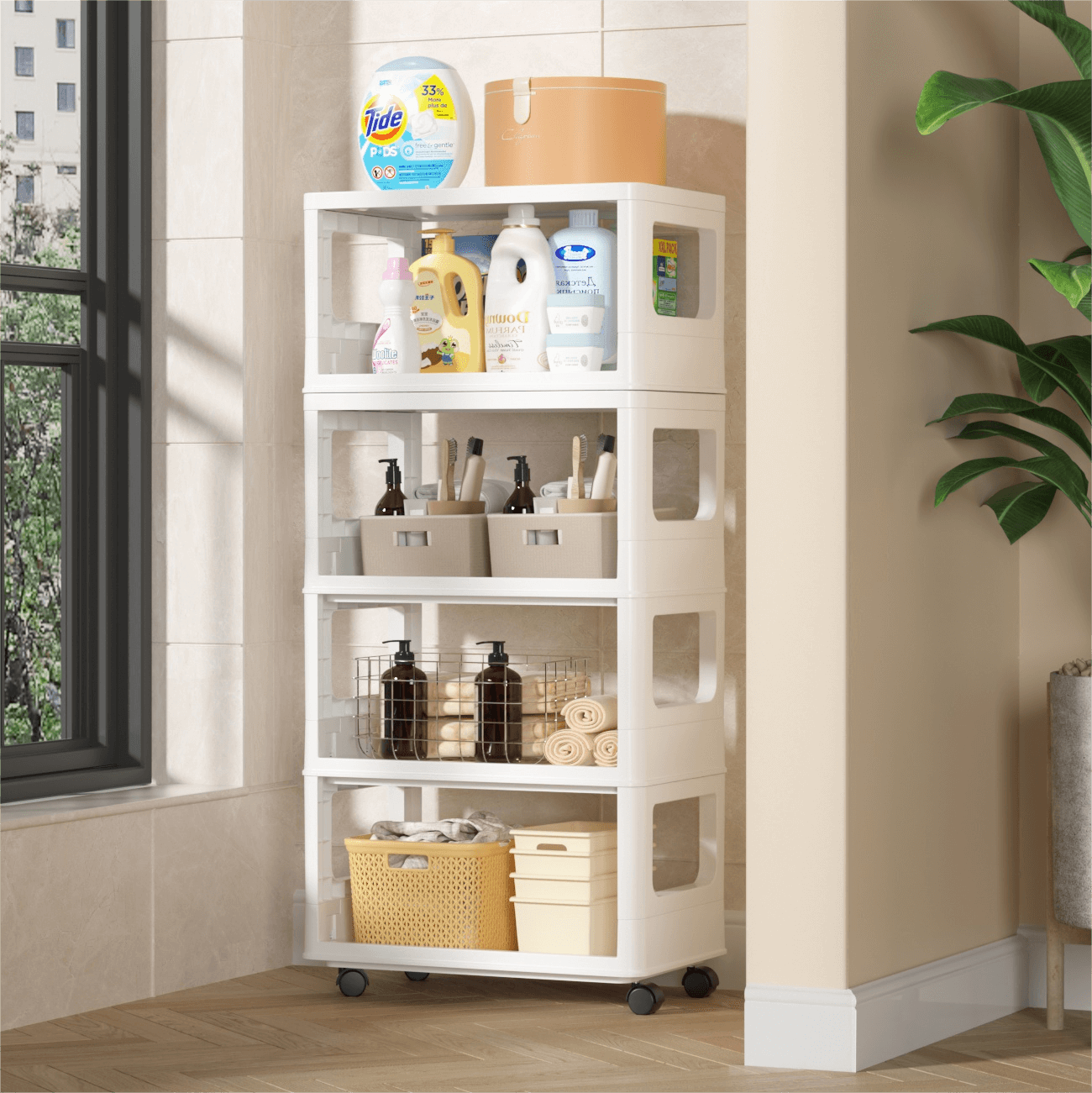 Storage Shelving Unit Stackable with wheels (19.3"L x 12.2"W)