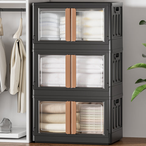 HAIXIN Storage Bin with Lid Black - Foldable Closet Storage and Organization Plastic Stackable Storage Box with Rollers Cube Container for Home Garage Office Craft Storage