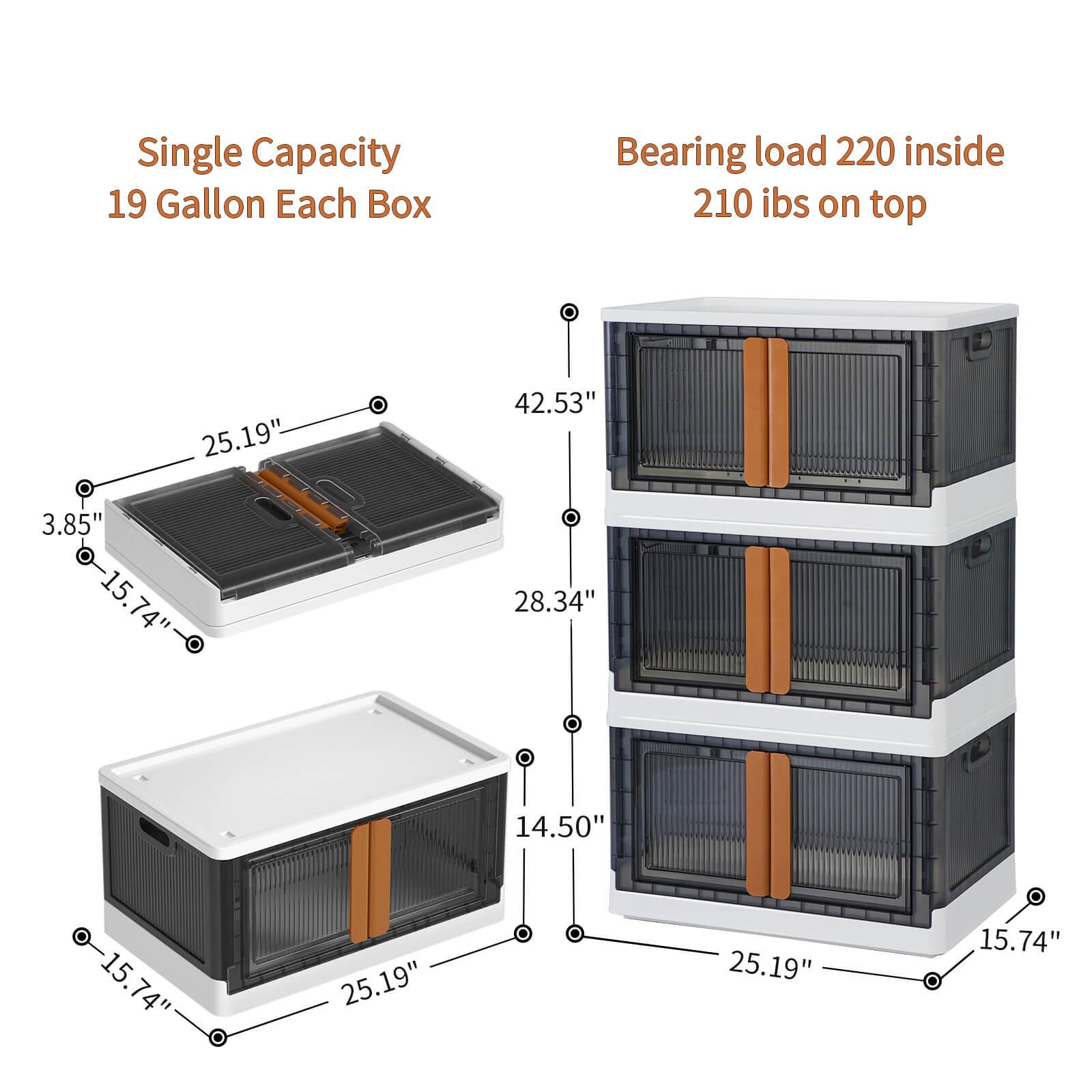 Extra Large Collapsible Storage Bins with Lids 3×19 Gallon, Pack of 3  Stackable