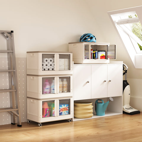 HAIXIN Storage Bin with Lid - 19 Gal Foldable Closet Storage and Organizer Plastic Lidded Storage Box Stackable Cube Storage Container for Home Garage Office Craft