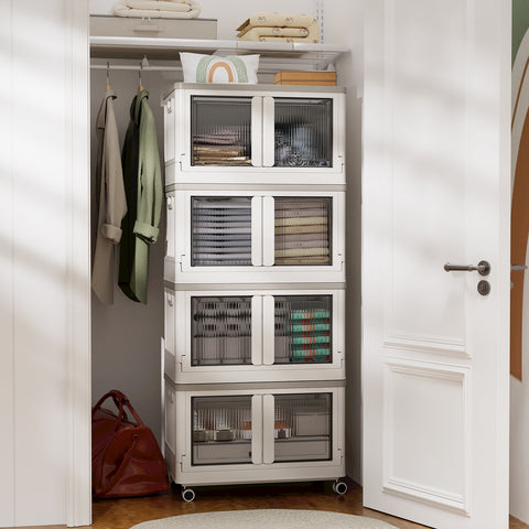 HAIXIN Storage Bin with Lid - 19 Gal Foldable Closet Storage and Organizer Plastic Lidded Storage Box Stackable Cube Storage Container for Home Garage Office Craft