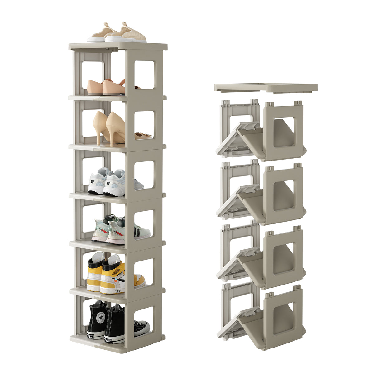 Foldable Shoe Rack for High Shoes (White & Brown)