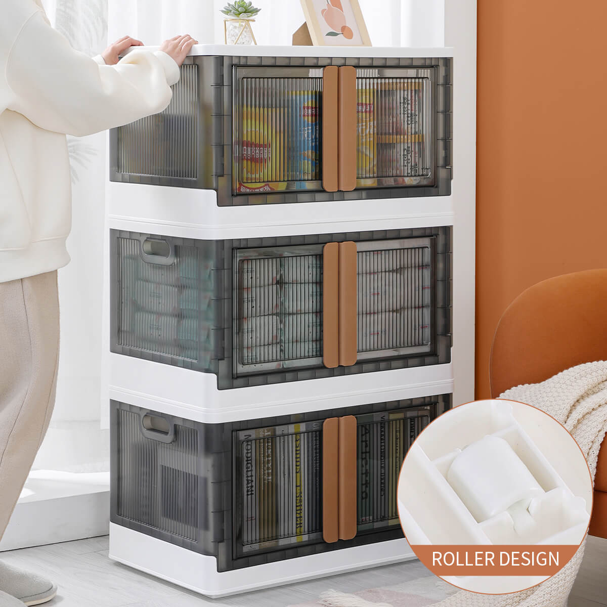Folding Storage Bins with Lids White