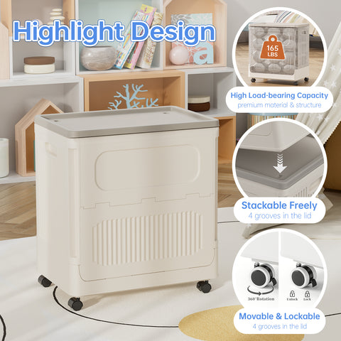 Flip-top Storage Bin with Lid Plastic Storage Box with Wheels（ 60 QT）