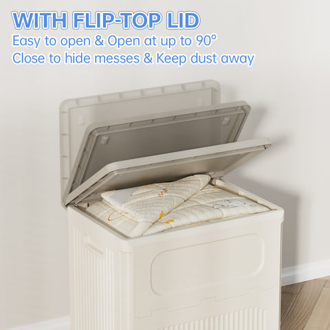 Flip-top Storage Bin with Lid Plastic Storage Box with Wheels（ 60 QT）