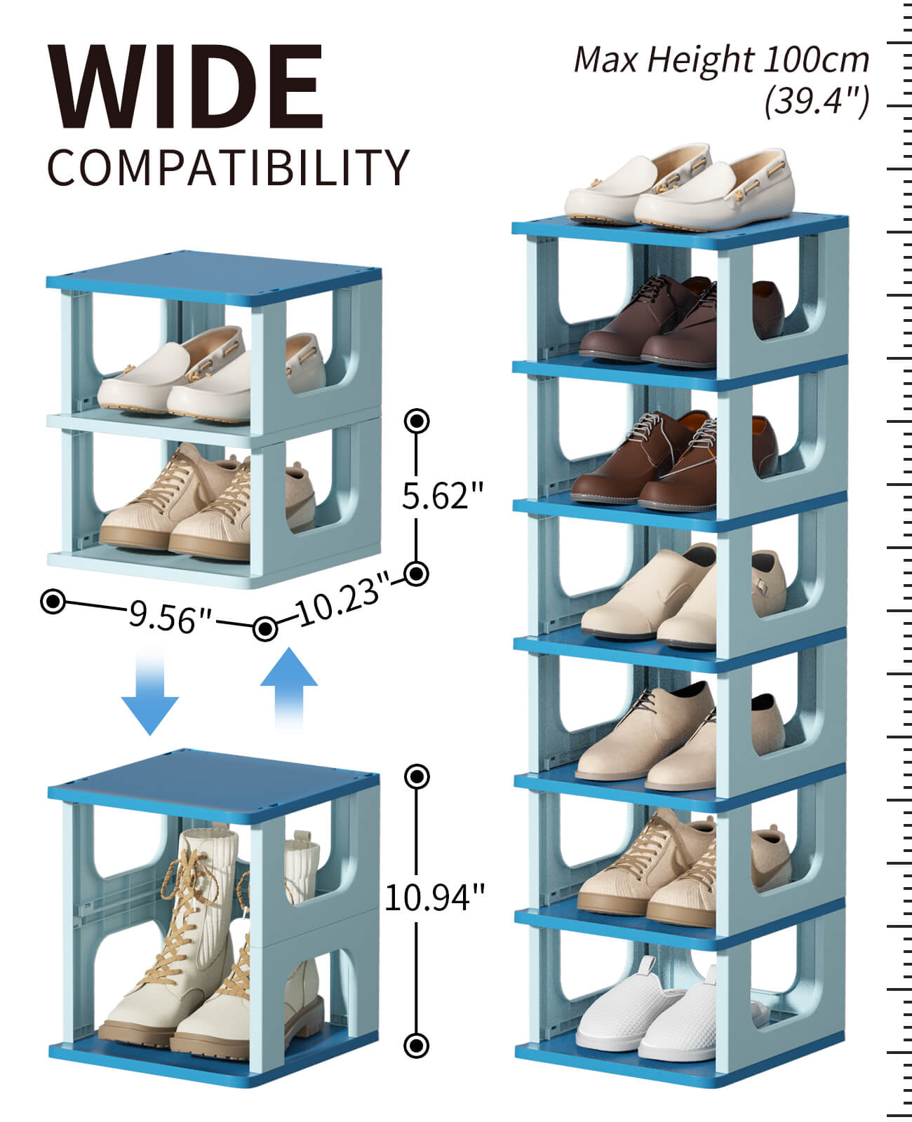 HAIXIN Shoe Shelves for Closet Shoe Rack Adjustable Height 10 Tier Shoe  Organizer Narrow Plastic Shoe Holder Vertical Black Shoe Stand For Entryway