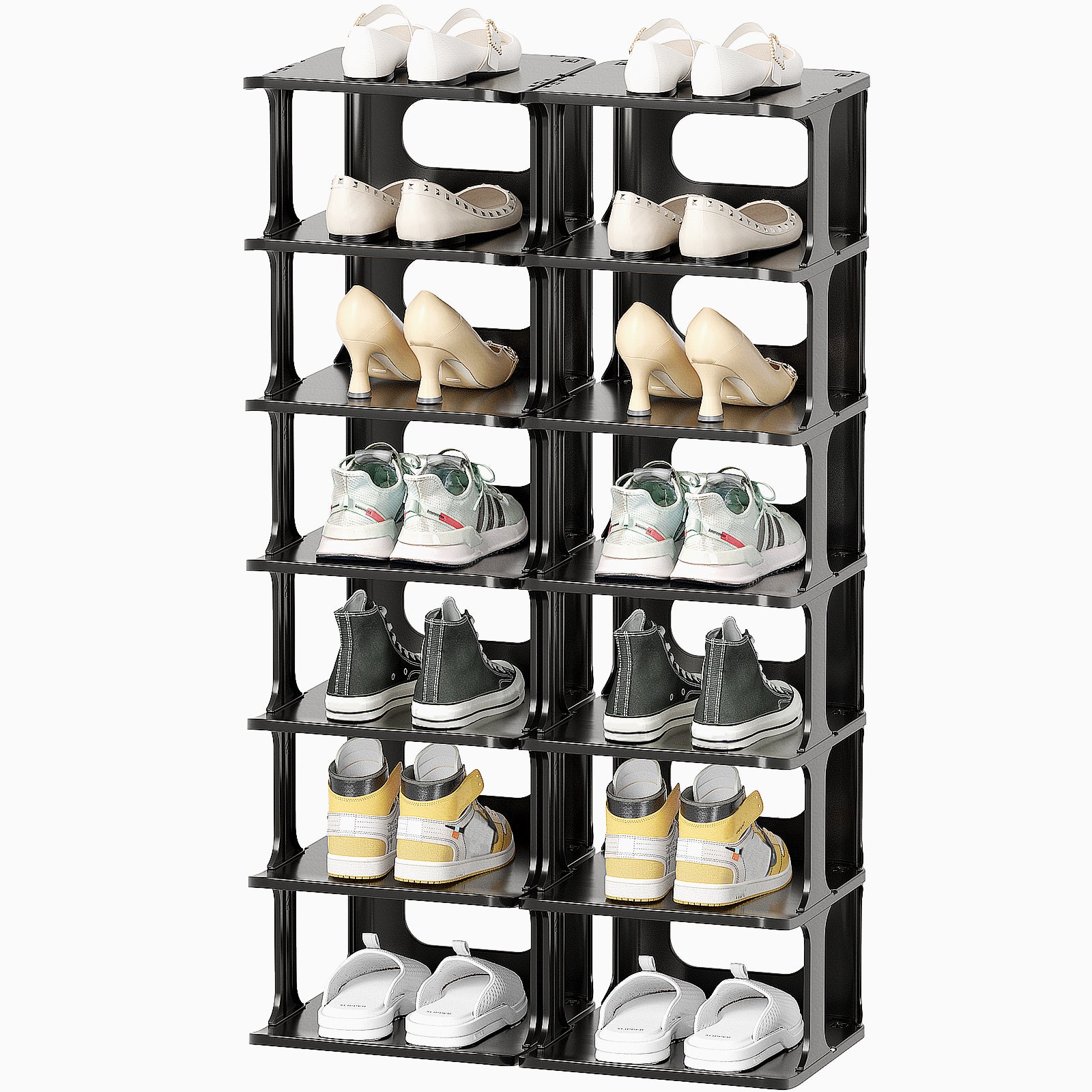 Flexible Combination Shoe Rack for Entryway, 4 Tier Vertical Shoe Rack,Shoe Organizer for Closet, Free Standing Small Shoe Shelf , Plastic Stackable