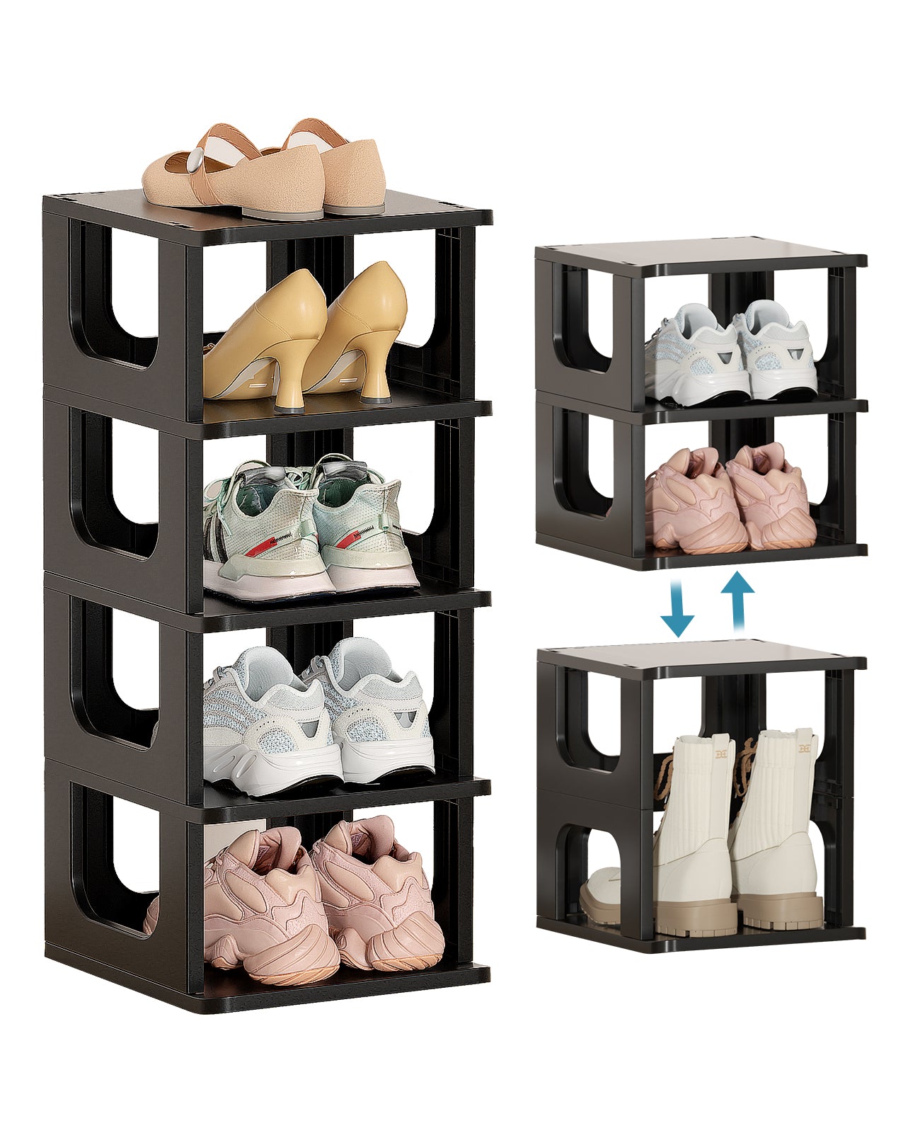 Folding Shoe Rack 7 Tier Shoe Rack Tall Narrow Shoe Tower Rack for Small  Spaces